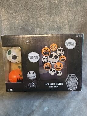 Ellington Jack Skellington Skull and Pumpkin Light String - White & Orange